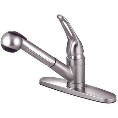 Kingston Brass GKB708SP Water Saving Wyndham Pull-out Kitchen Faucet with Single Loop Handle and Matching Wand, Satin Nickel Kitchen Faucet Kingston Brass